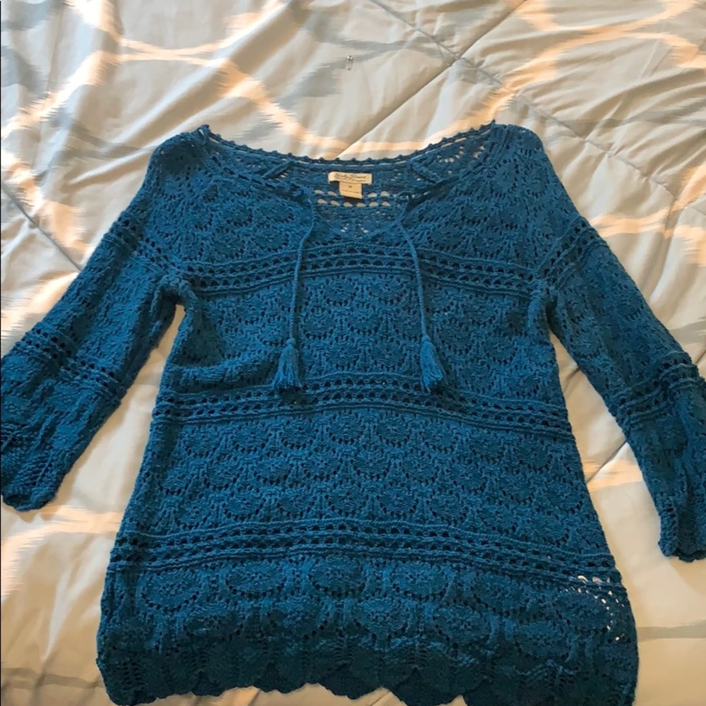 Lucky Brand Knit Top in Teal Blue Color Medium